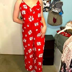 Red floral jumpsuit